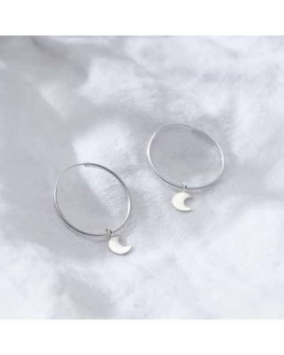 Posh Totty Designs Large Hoop Moon Charm Earrings Sterling - White