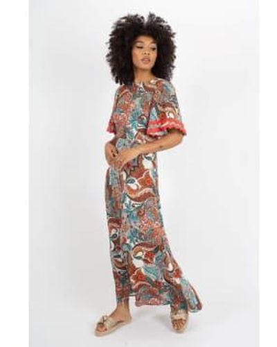 Traffic People Rene Dress In And Blue Paisley Print - Bianco
