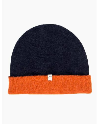 40 Colori Navy/orange Reversible Wool & Cashmere Knitted Beanie - Blue