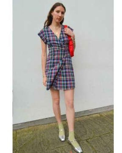 Nice Things Checked Wrap Dress - Blue