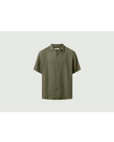Knowledge Cotton Leinen Shirt -Hemd mit kurzem Ärmel - Grün
