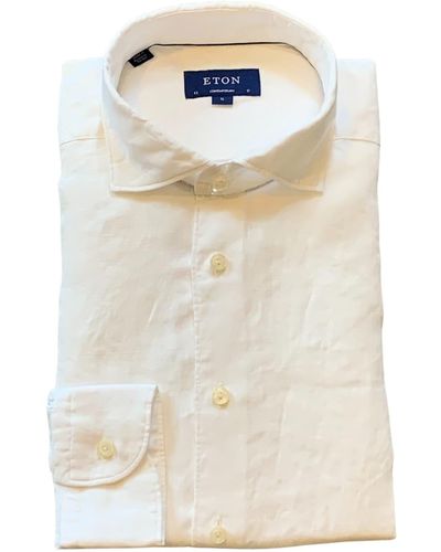 Eton Camisa corte contemporáneo lino - Blanco