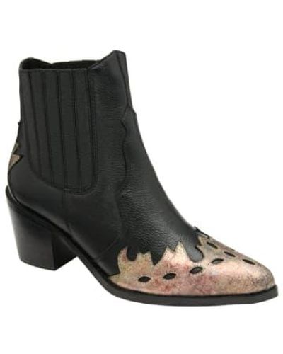 Ravel Galmoy Leather Boot With Metallic Foil - Nero