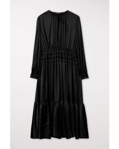 Luisa Cerano Elastic Waist Detail Satin Midi Dress Size: 8, Col: 8 - Black