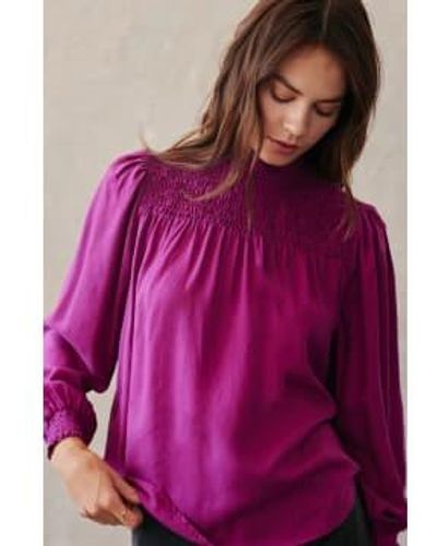 Bella Dahl Long Sleeve Smocked Blouse M / - Purple
