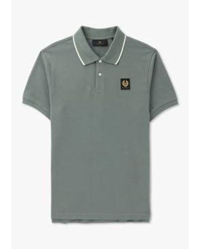 Belstaff Mens Tipped Polo Shirt In Mineral - Grigio