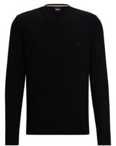 BOSS Pacello V-neck Cotton Sweater 50506042 001 S - Black