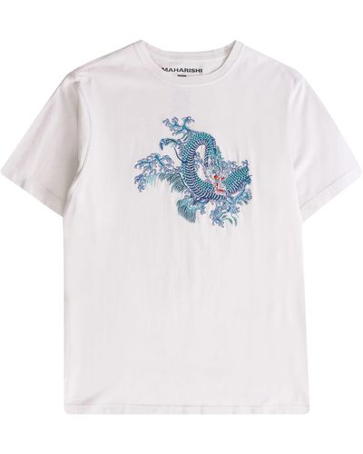 Maharishi Wanter Dragon besticktes T -Shirt White - Blau