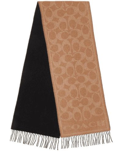 COACH Black And Smooth Signature Reversible Cashmere Scarf - Marrone