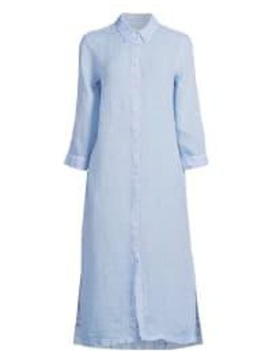 120% Lino Buttom Up Crop Sleeve Tie Waist Midi Dress Size: 10, Col: B 10 - Blue