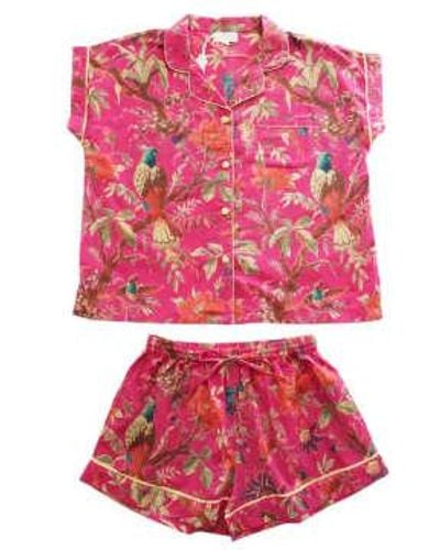 Powell Craft Oiseaux roses chauds courts pyjama avec une tuyauterie