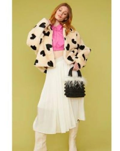 Jayley | Faux Fur Hand Painted Love Heart Jacket Cream S/m - Yellow