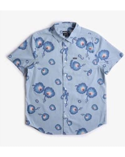 Brixton Charter print ss shirt / pacific / coral - Bleu