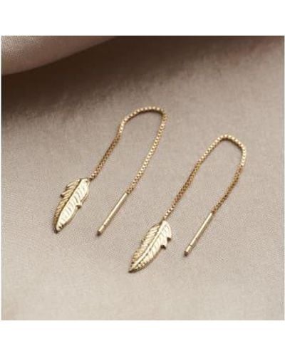 Posh Totty Designs Feather 9ct Pull Through Earrings Yellow - Natural