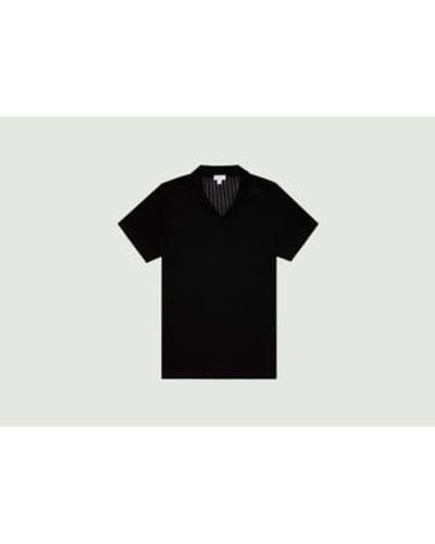 Sunspel Linear Mesh Polo Shirt S - Black
