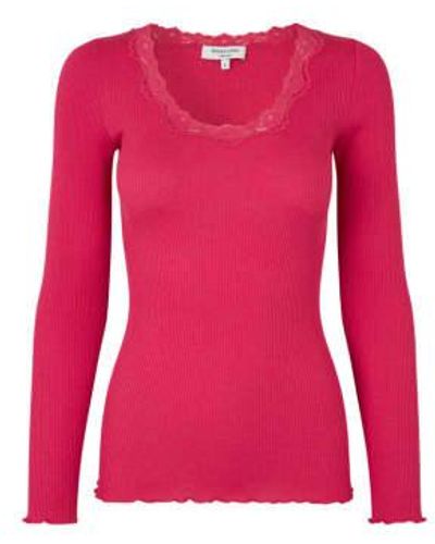 Rosemunde Silk Top Long Sleeve W Lace Berry - Pink