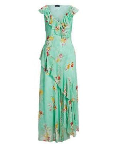 Ralph Lauren Blau gekräuselte florale georgette maxi kleid - Grün