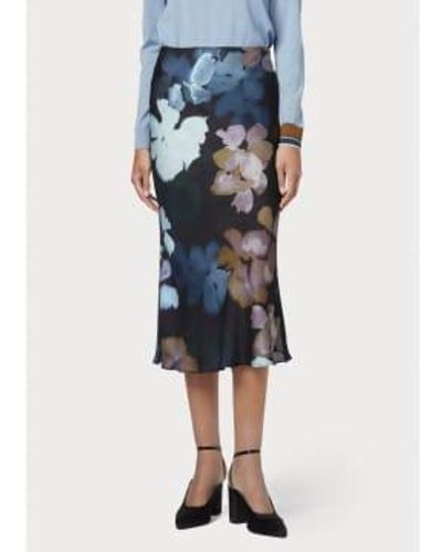 Paul Smith Natures Floral Slim Skirt Size: 14, Col: Navy 14 - Blue