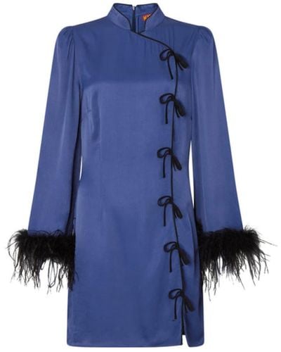 Kitri Naomi Navy Satin Feather Mini Dress - Blue
