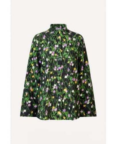Stine Goya Fluor mini flores camisa arrugada verano - Verde