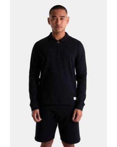 Android Homme Embroidered Long Sleeve Zip Polo - Nero