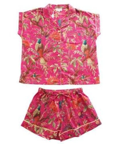 Powell Craft Damas pájaros color rosa fuerte l íso algodón estampado corto pijama corto