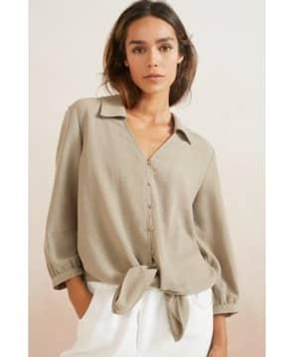 Yaya Blouse With Long Sleeves, Buttons And Knotted Accent - Natural