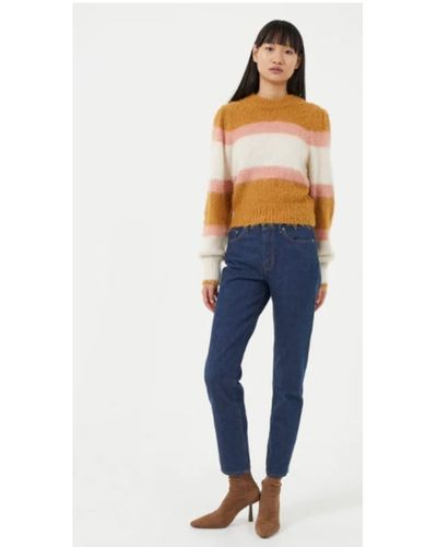 French Connection Gold Oatmeal Rose Moli Brushed Stripe Sweater - Blue