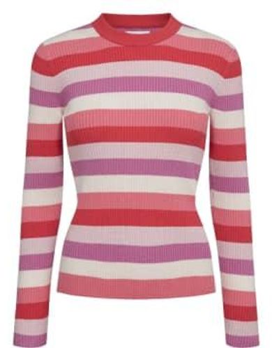 Numph Berry Stripe Pullover Teaberry Xs - Red