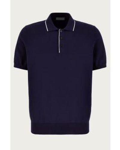 Canali Et polo en coton rasé en tricot blanc c0997-mk01148-300 - Bleu