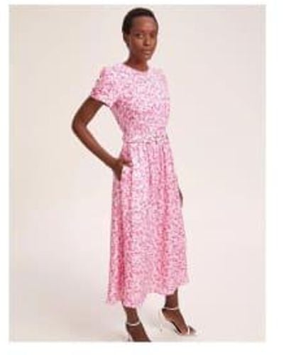 Cefinn Nina Belted Gathered Maxi Dress Hot Blossom Print 14 - Pink