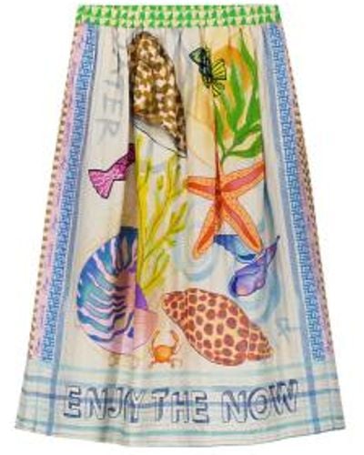 ME 369 Vanessa Print Midi Skirt In Magic Ocean - Verde