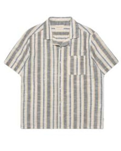Far Afield Shirt Selleck S / S en Slub Stripe Navy Iris / Honey From - Gris