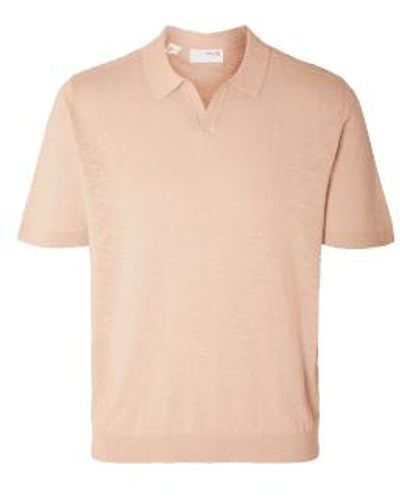 SELECTED Berg Linen Ss Knit Open Polo Xs - Natural