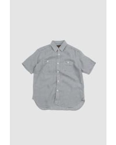 Beams Plus Ss Linen Work Shirt Stripe S - Grey