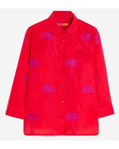 Vilagallo Sara Embroidered Coral Linen Shirt 8