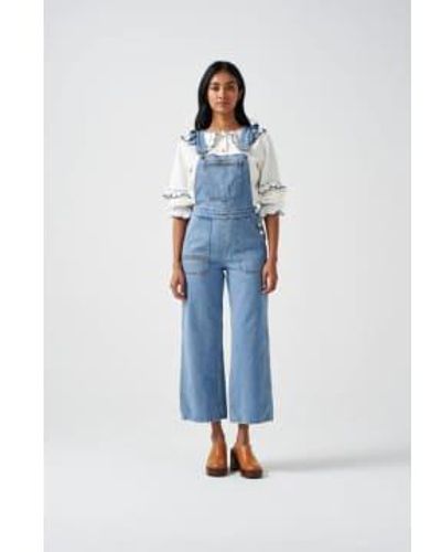 seventy + mochi Seventy Mochi Seventy Mochi Elodie Frill Dungaree In Rodeo Vintage - Blu