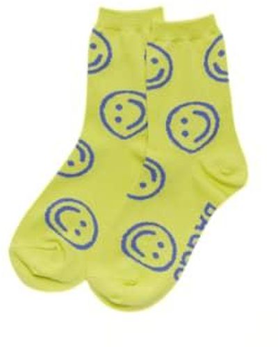 BAGGU Citron Happy Crew Socks Uk 4 8 - Yellow