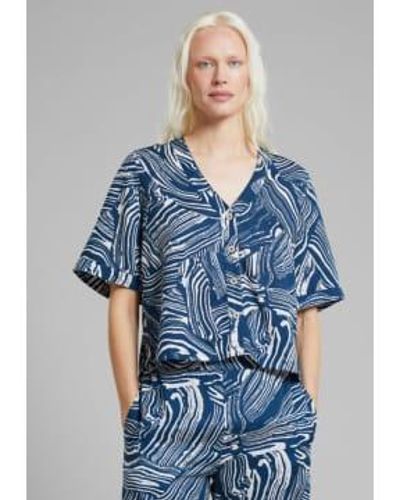 Dedicated Odense Blouse Clay Swirl S - Blue