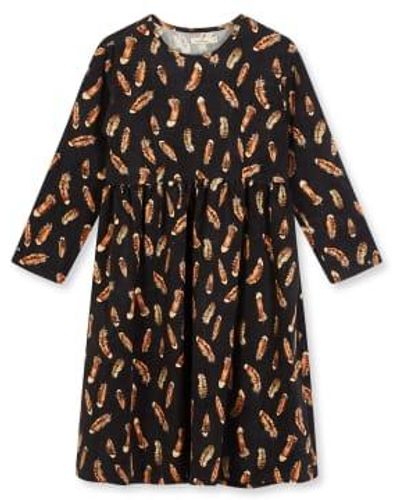 Burrows and Hare Feather Print Dress S - Black