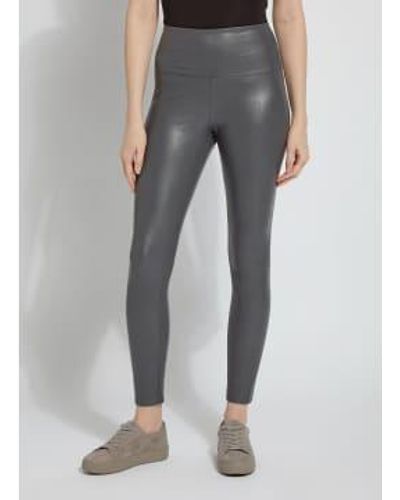 Lyssé Charcoal Textured Faux Leather Legging L - Grey