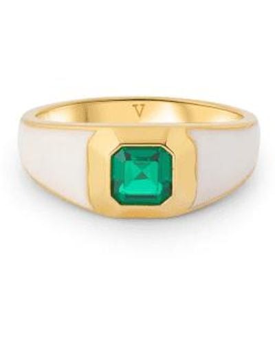 V By Laura Vann Sophie enamel / green stone signet ring - Blanco