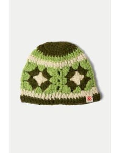 Damson Madder Crochet Square Hat / Onesize - Green