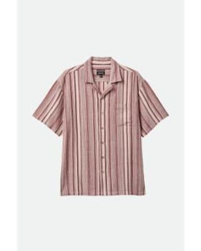 Brixton Cranberry Juice And Off Stripted Bunker Seersucker Camp Collar Woven Shirt M - Pink