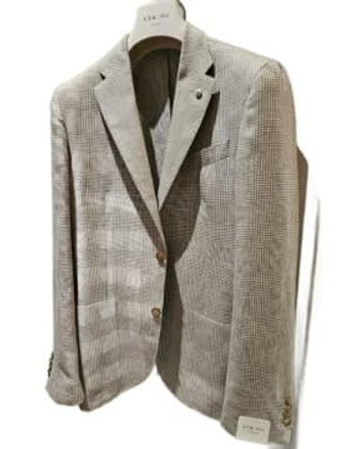 L.B.M. 1911 Lbm 1911 Check Slim Fit Wool And Linen Blend Jacket 423281 - Grigio