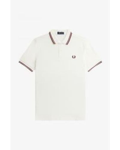 Fred Perry Polo slim fit twin tipped blanc neige aubergine