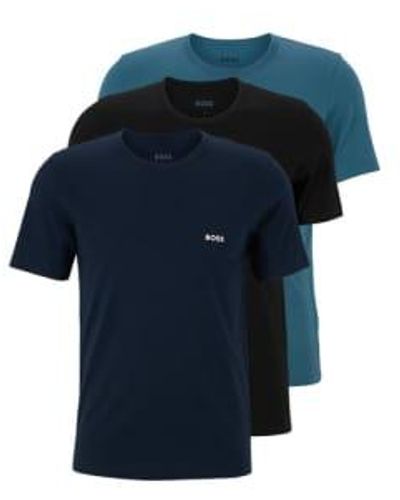 BOSS Pack Of 3 Navy And Teal Cotton T Shirts - Blu