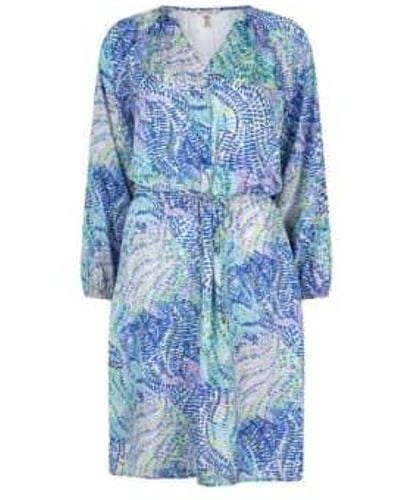 EsQualo Short Dress In Bayside Leaves Print - Blu