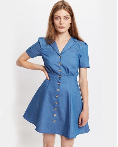 Lilac Rose Louche Perry Chambray Short Sleeve Shirt Dress - Blue