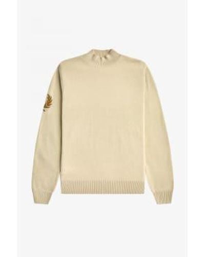 Fred Perry Laurel Wreath Mock Neck Sweater Oatmeal Medium - Natural